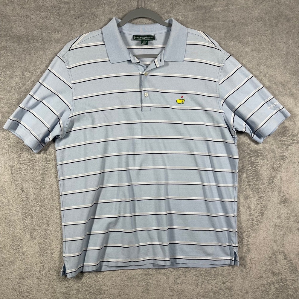 Masters Collection Polo Shirt Mens XL‎ Blue Striped Pima Cotton Golf RN133979